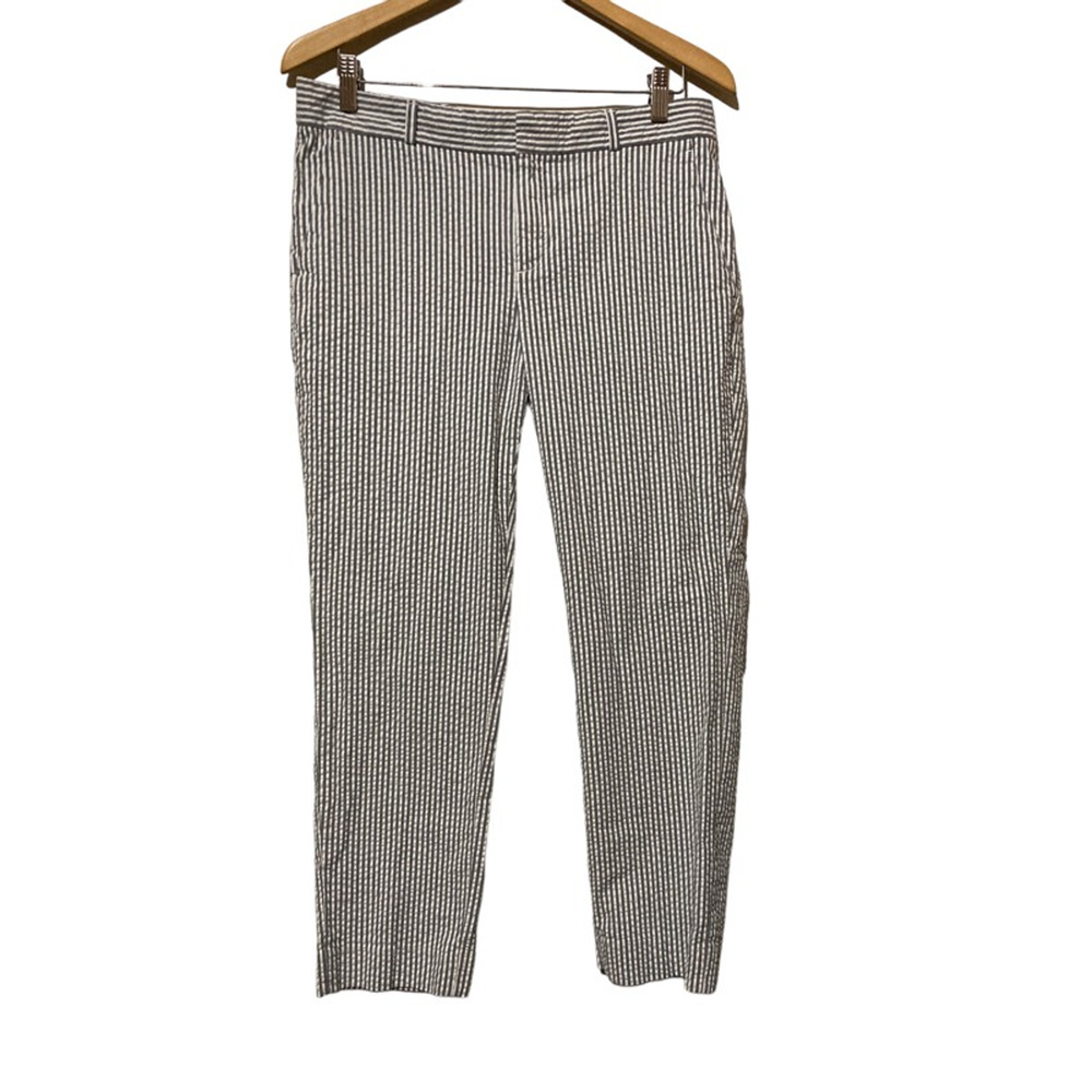 Banana Republic Women's Sz 6 Hampton Crop Pants Gray White Stripe Seersucker New